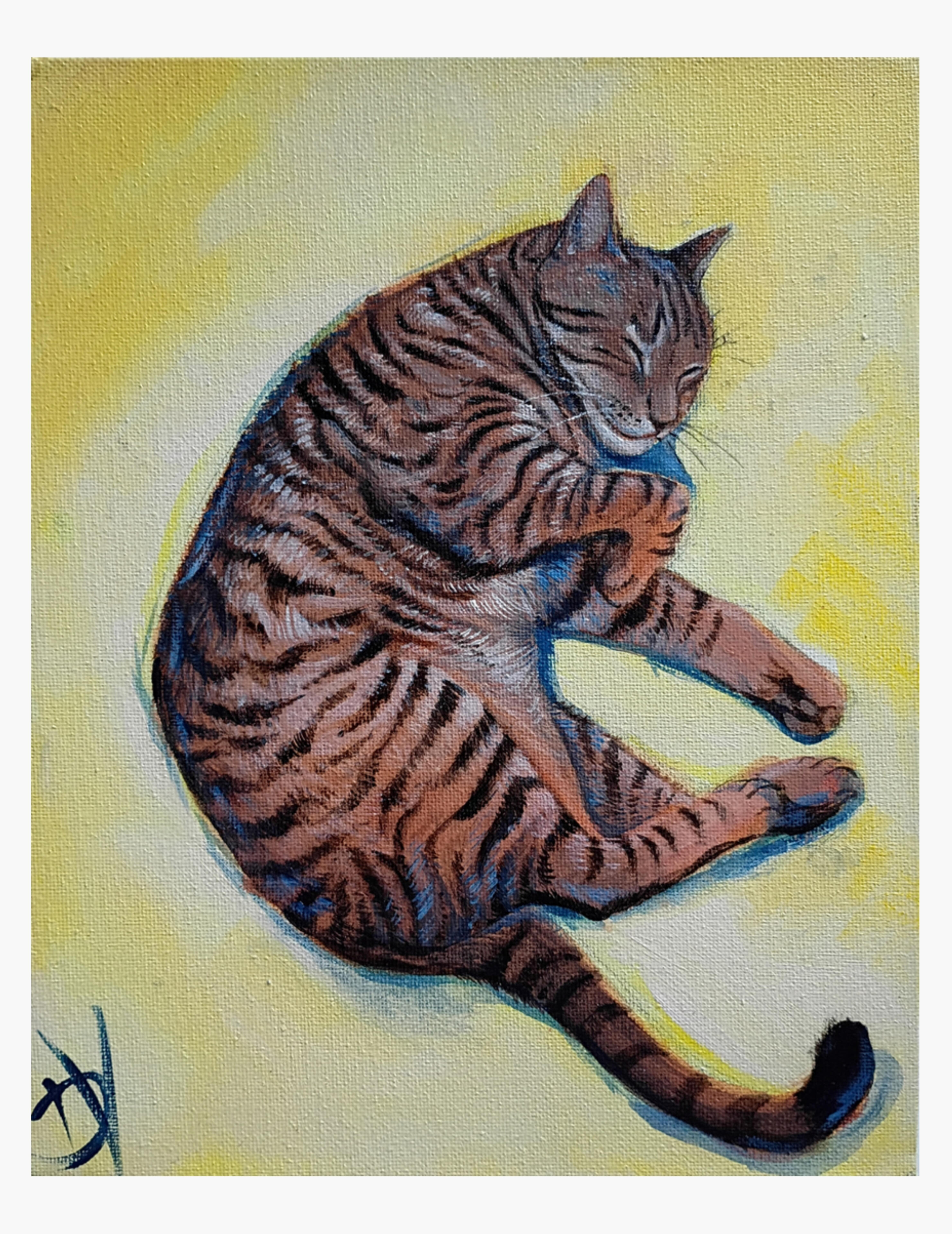 Feline Assistant. Acryl on Canvas, 10x14 in, 2026. Direct Observation.