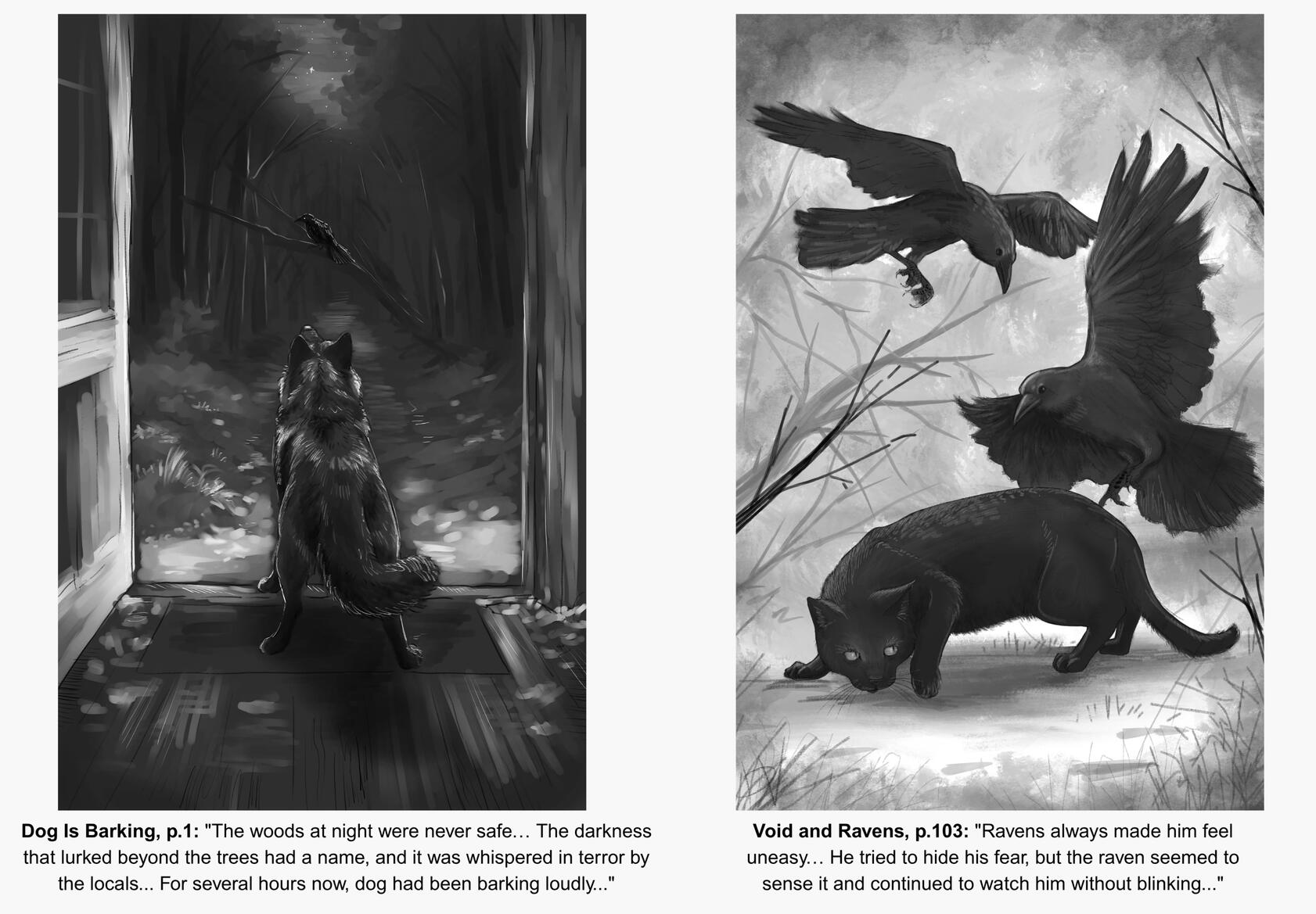Illustrations to the Where the Dark Is Hungry, Digital: Krita, XP-Pen, 2026